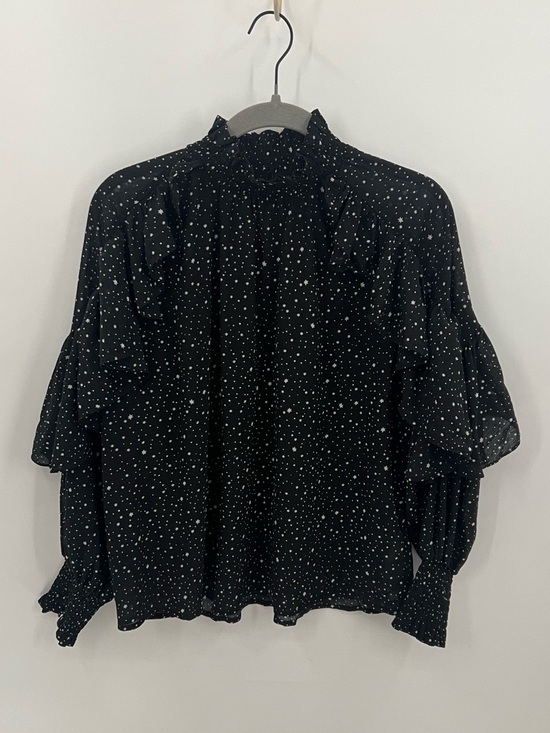 Maje Black Star-Print Ruffle-Neck Blouse - Picture 2 of 11